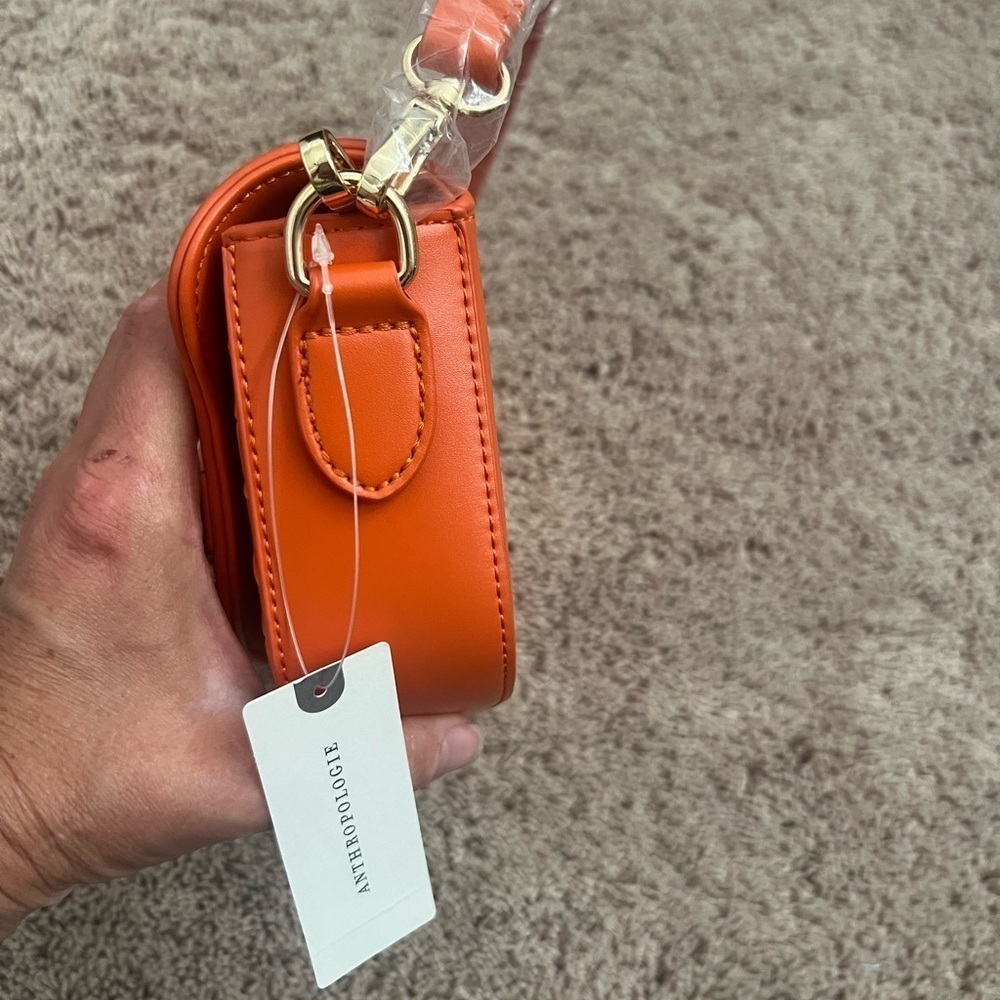 NWT new Anthropologie Delilah woven faux leather chain bag orange crossbody - Picture 10 of 17